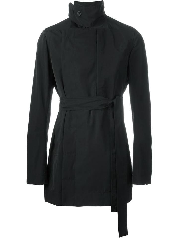 Rick Owens Funnel Neck Coat, Men's, Size: 50, Black, Polyester/silk/cotton/cupro