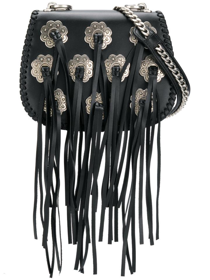 Prada Floral-appliquéd Saddle Bag - Black