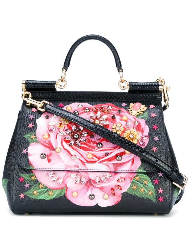 Dolce & Gabbana Medium Sicily Tote, Women's, Black, Cotton/leather