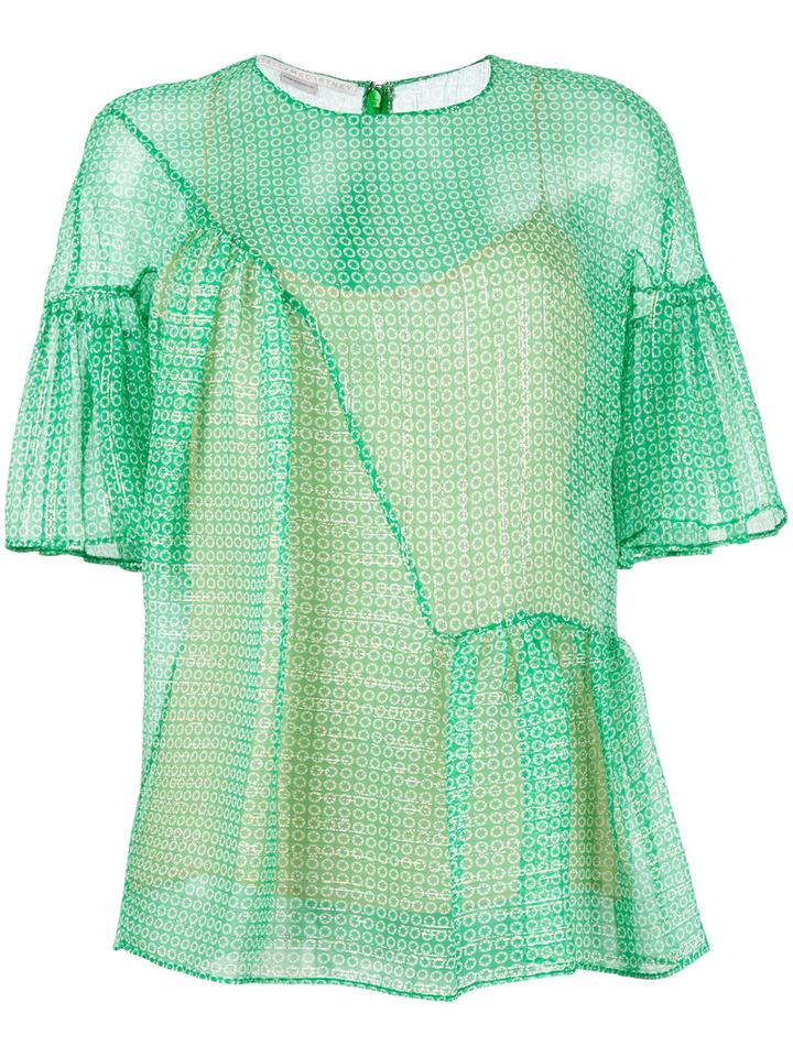 Stella Mccartney Circle Star Flounce Blouse, Women's, Size: 38, Green, Silk/polyester