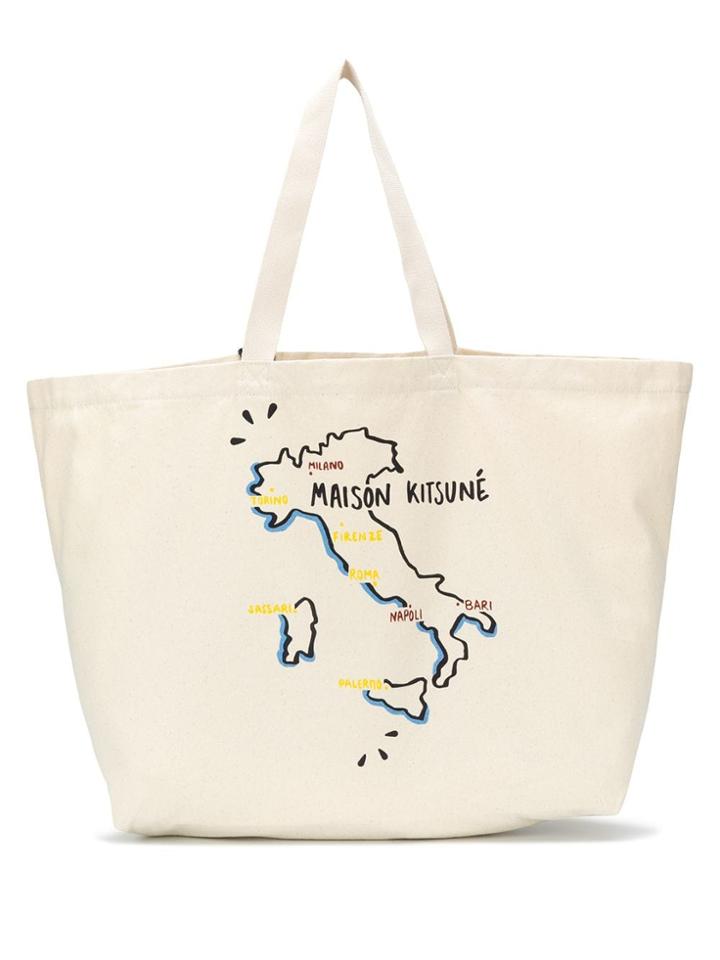 Maison Kitsuné Italy Print Tote Bag - Neutrals