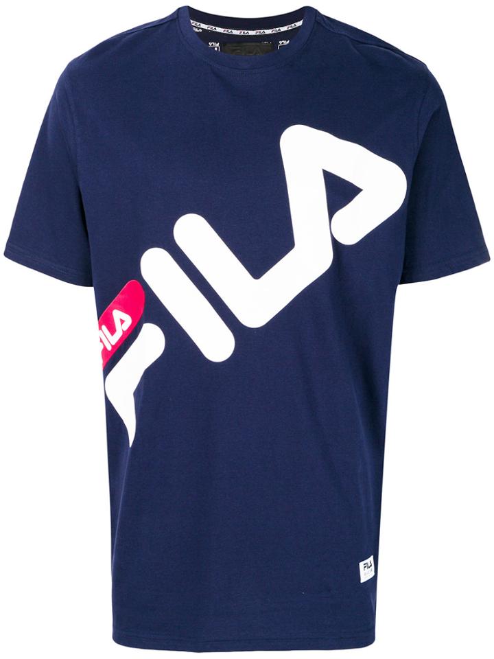 Fila Diagonal Logo Print T-shirt - Blue