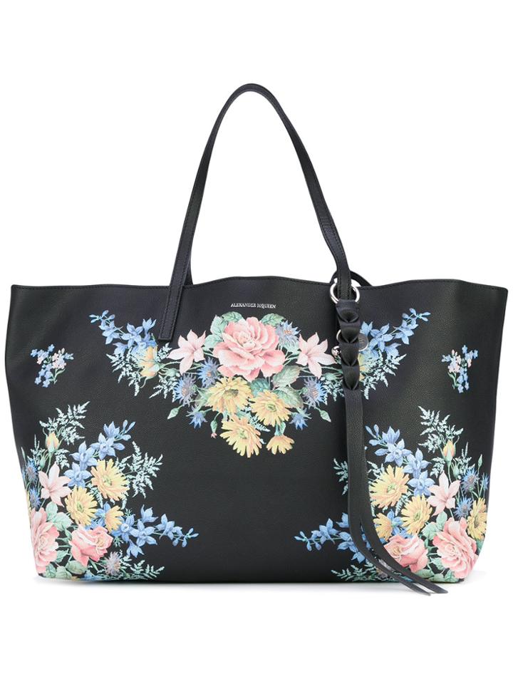 Alexander Mcqueen Floral Tote Bag - Black