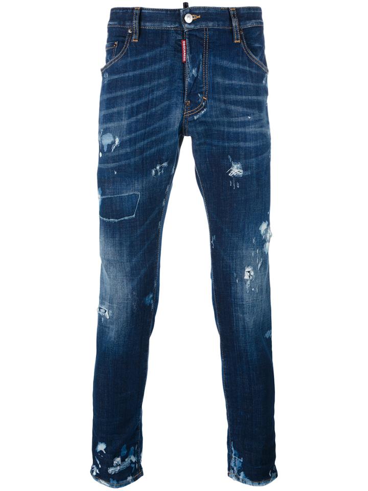 Dsquared2 Skater Distressed Whisker Jeans - Blue