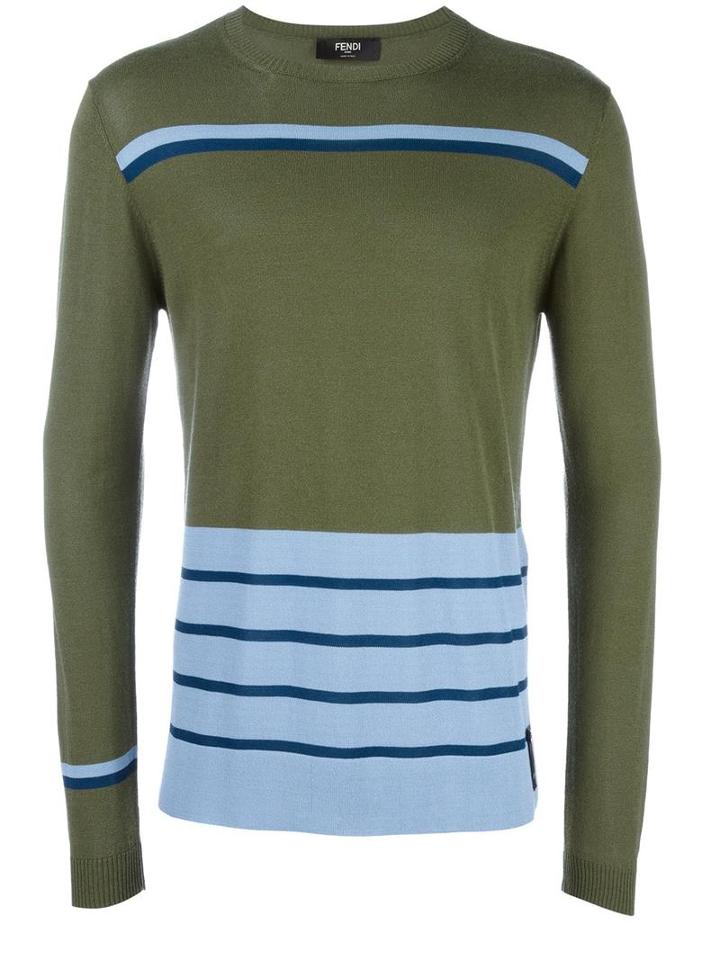 Fendi Striped Jumper, Men's, Size: 52, Green, Viscose/cotton
