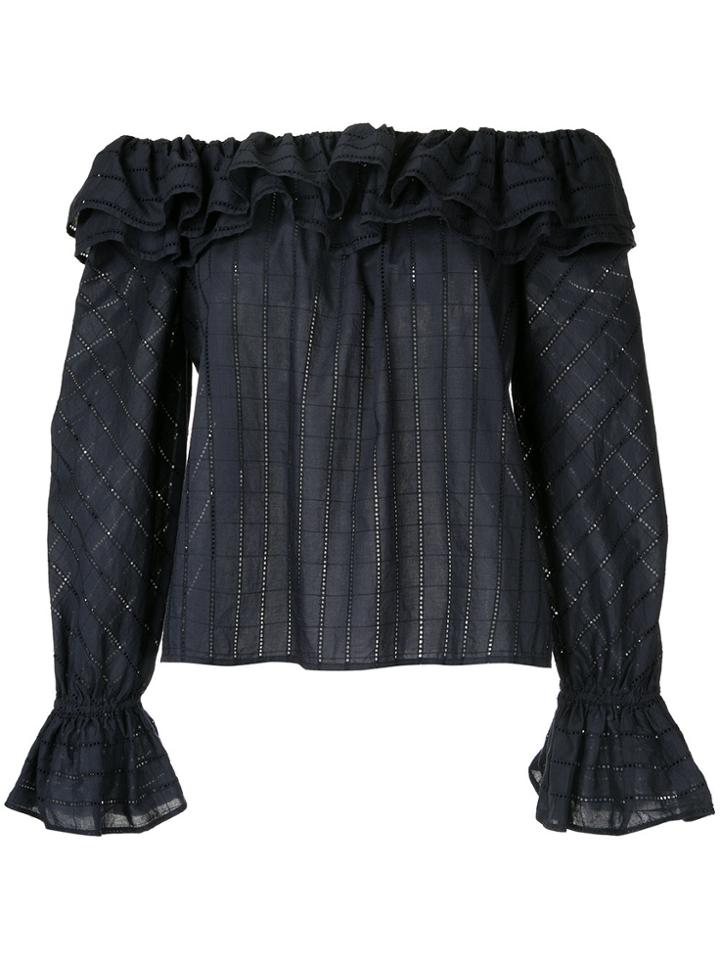 Merlette Off Shoulder Gathered Blouse - Blue