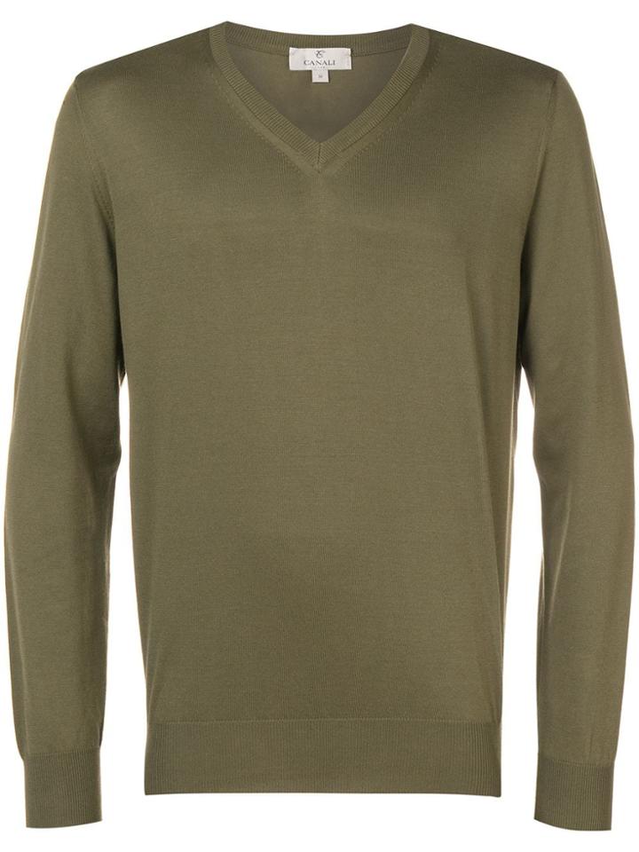 Canali V-neck Knitted Sweater - Green