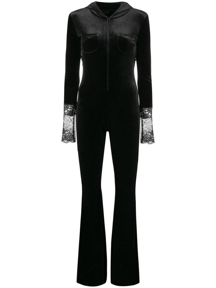 Faith Connexion Lace Panel Velvet Jumpsuit - Black