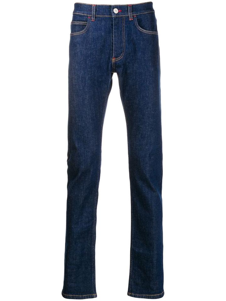 Versace Logo Embroidered Jeans - Blue
