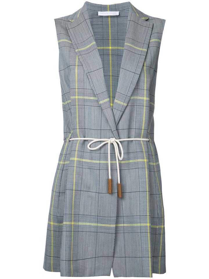 Fabiana Filippi - Drawstring Plaid Sleeveless Blazer - Women - Cotton/mohair/merino - 42, Grey, Cotton/mohair/merino