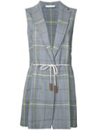Fabiana Filippi - Drawstring Plaid Sleeveless Blazer - Women - Cotton/mohair/merino - 42, Grey, Cotton/mohair/merino