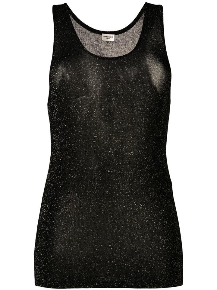 Saint Laurent Glitter-effect Sheer Tank Top - Black