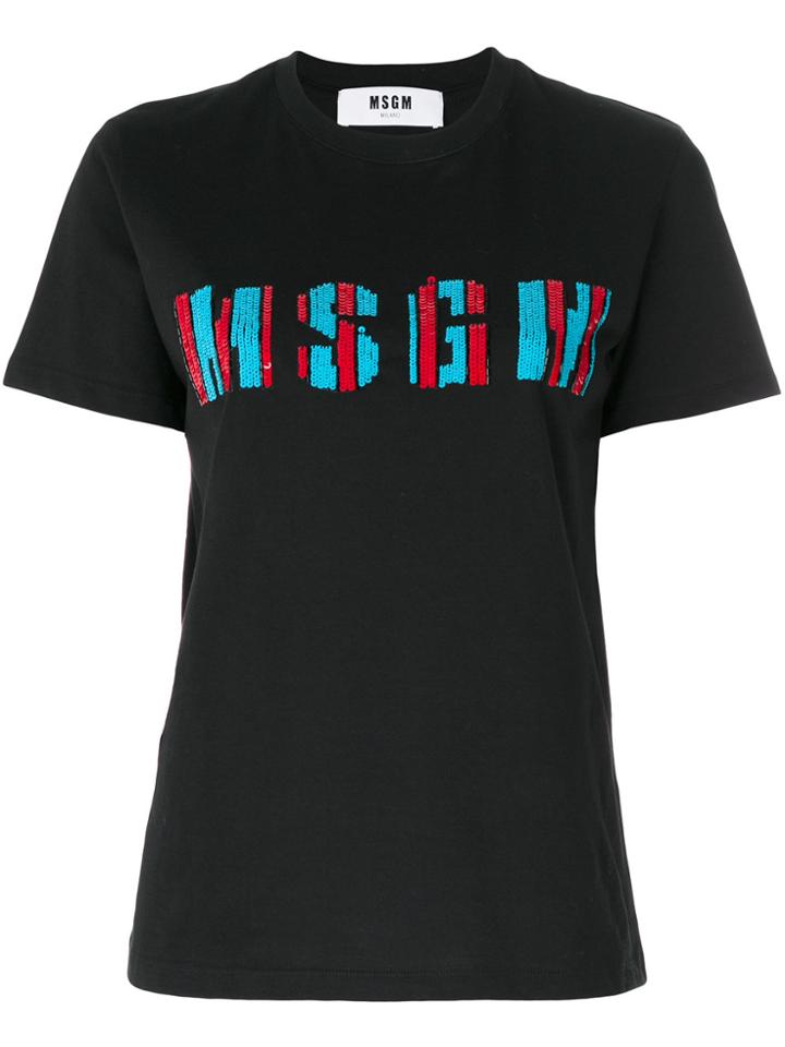 Msgm Sequin Logo T-shirt - Black