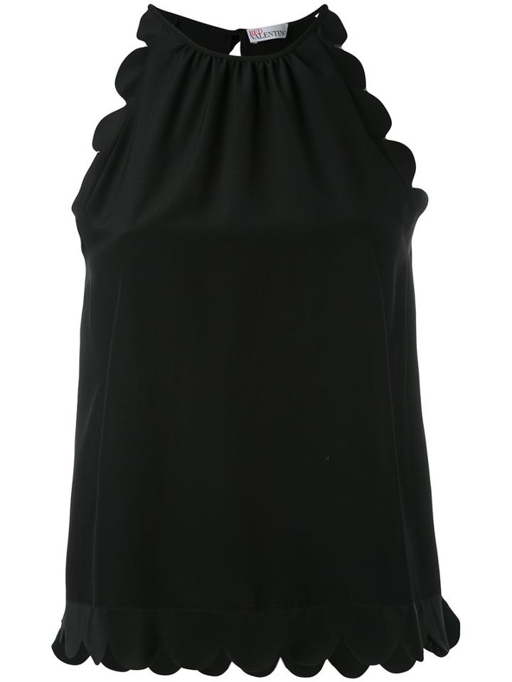 Red Valentino - Scallop Trim Tank Top - Women - Silk - 40, Black, Silk