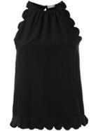 Red Valentino - Scallop Trim Tank Top - Women - Silk - 40, Black, Silk