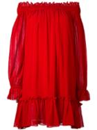 Alexander Mcqueen - Off-the-shoulder Smock Dress - Women - Silk/cotton - 38, Red, Silk/cotton