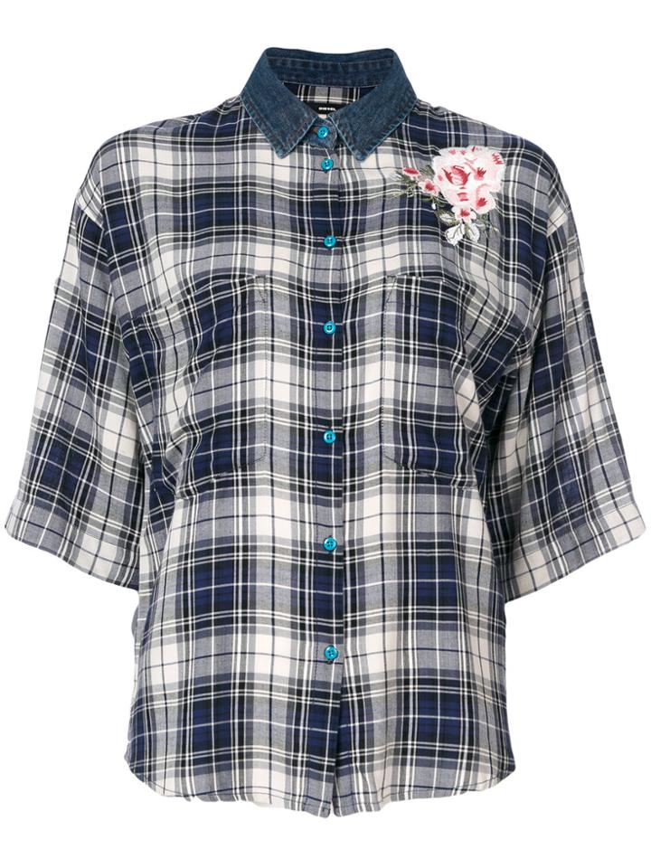 Diesel Check Flower Appliqué Shirt - Blue