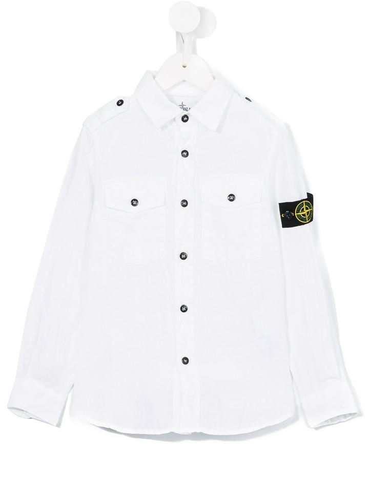 Stone Island Kids Logo Patch Shirt, Toddler Boy's, Size: 3 Yrs, White