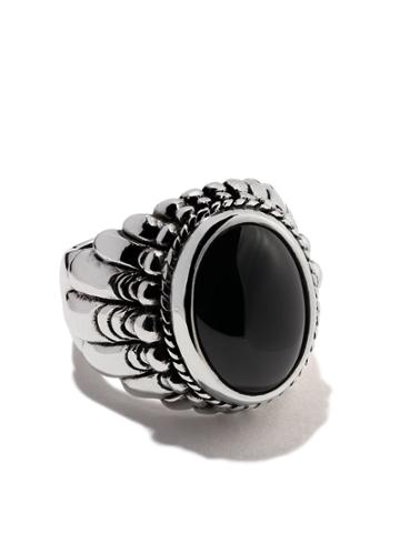 The Great Frog Large Feather Set Stone Ring - Silver