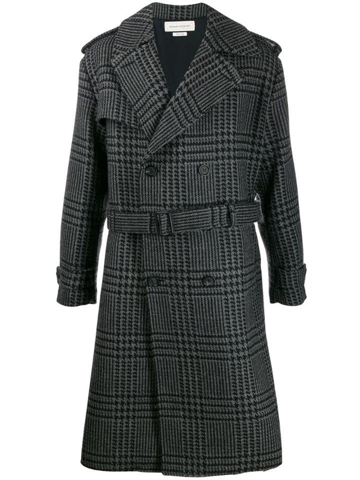 Alexander Mcqueen Check Double-breasted Coat - Grey