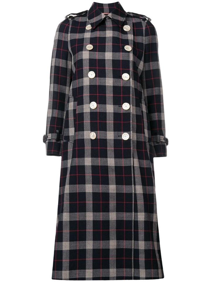 Gucci Checked Double Breasted Coat - Blue
