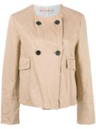 Marni Crinkled Double Breasted Jacket, Women's, Size: 42, Brown, Cotton/linen/flax/viscose