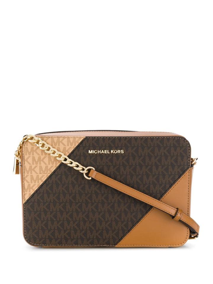 Michael Michael Kors Two-tone Logo Satchel Bag - Brown