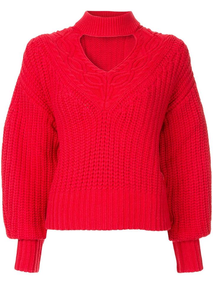 Self-portrait Knitted Choker Jumper - Red