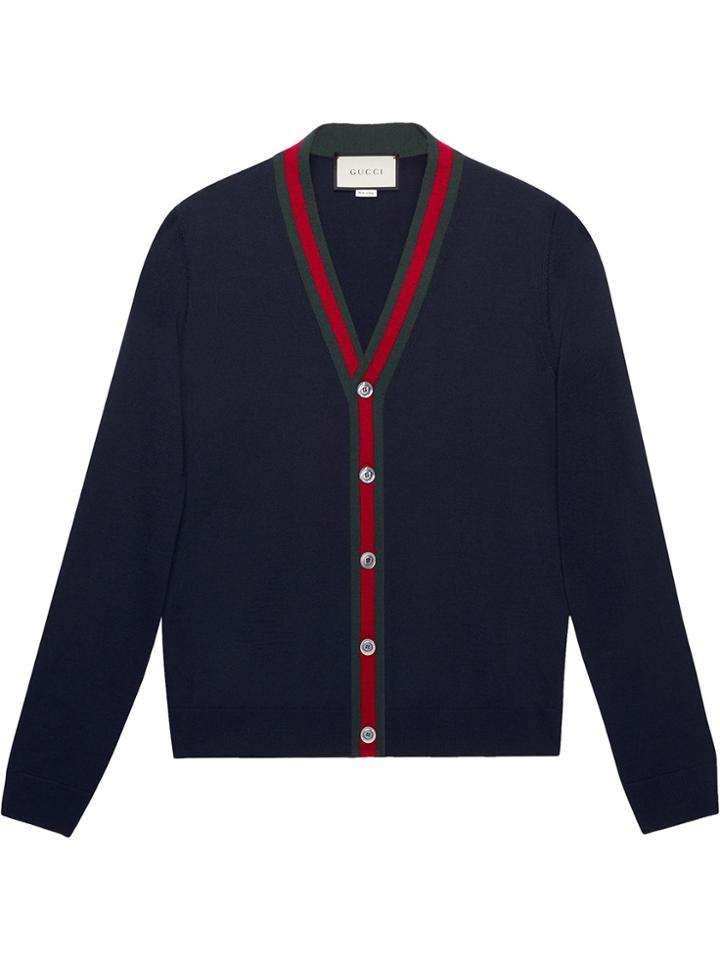 Gucci Wool Cardigan With Web - Blue