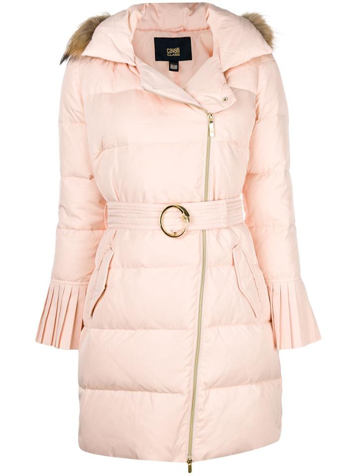 Cavalli Class Fur Trim Padded Coat - Pink & Purple
