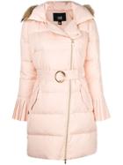 Cavalli Class Fur Trim Padded Coat - Pink & Purple