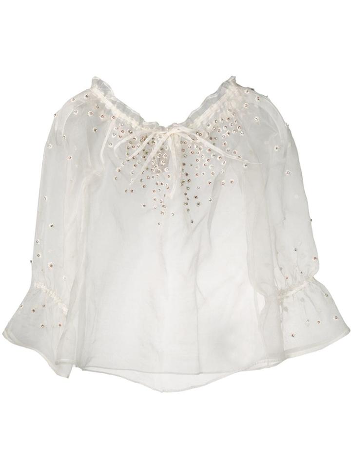 L'autre Chose Crystal Daisy Embellished Organza Blouse - White