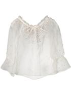 L'autre Chose Crystal Daisy Embellished Organza Blouse - White