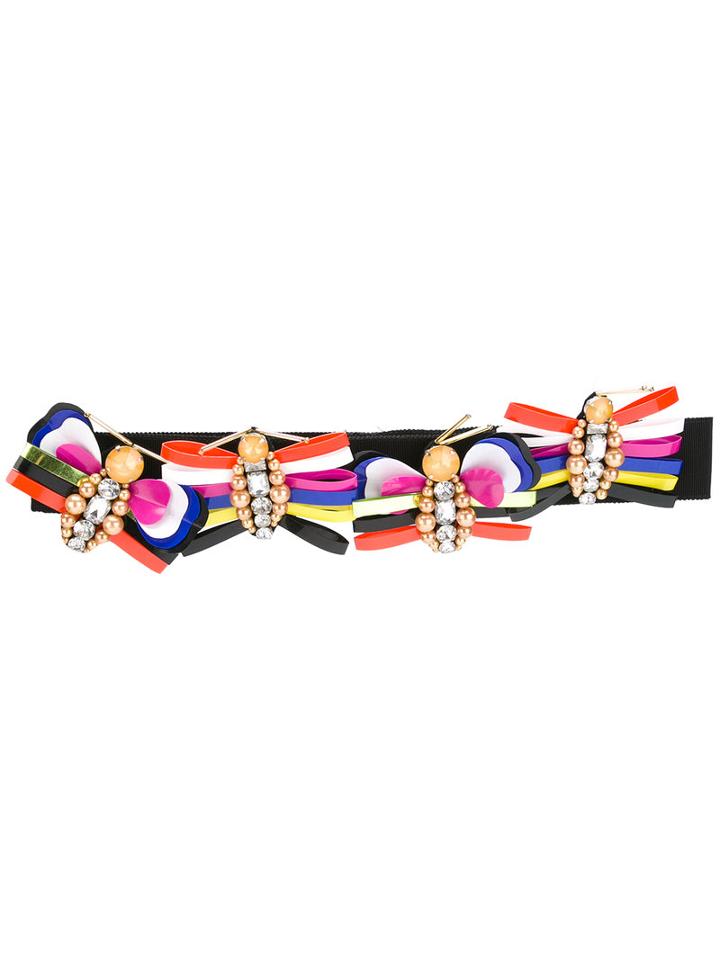Marco Bologna Embellished Butterfly Belt, Women's, Black, Cotton/plastic/metal (other)/glass