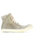 A Diciannoveventitre Distressed Hi-top Lace-up Sneakers, Men's, Size: 44, Grey, Horse Leather/rubber