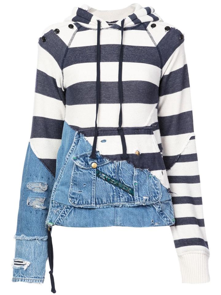 Greg Lauren Denim Patch Hoodie - Blue