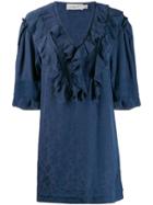 Coach Floral Print Ruffle Dress - Blue