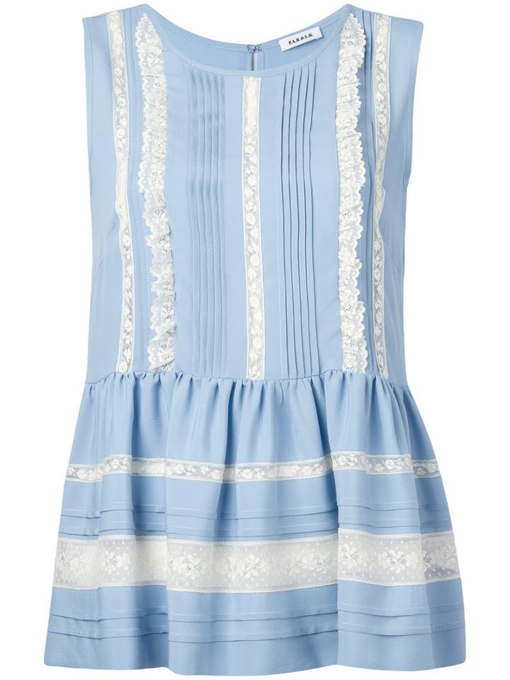 P.a.r.o.s.h. Ruffled Trim Top, Women's, Blue, Acetate/silk/cotton/polyamide