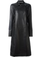 Rochas Double Breasted Leather Coat, Women's, Size: 40, Black, Lamb Skin