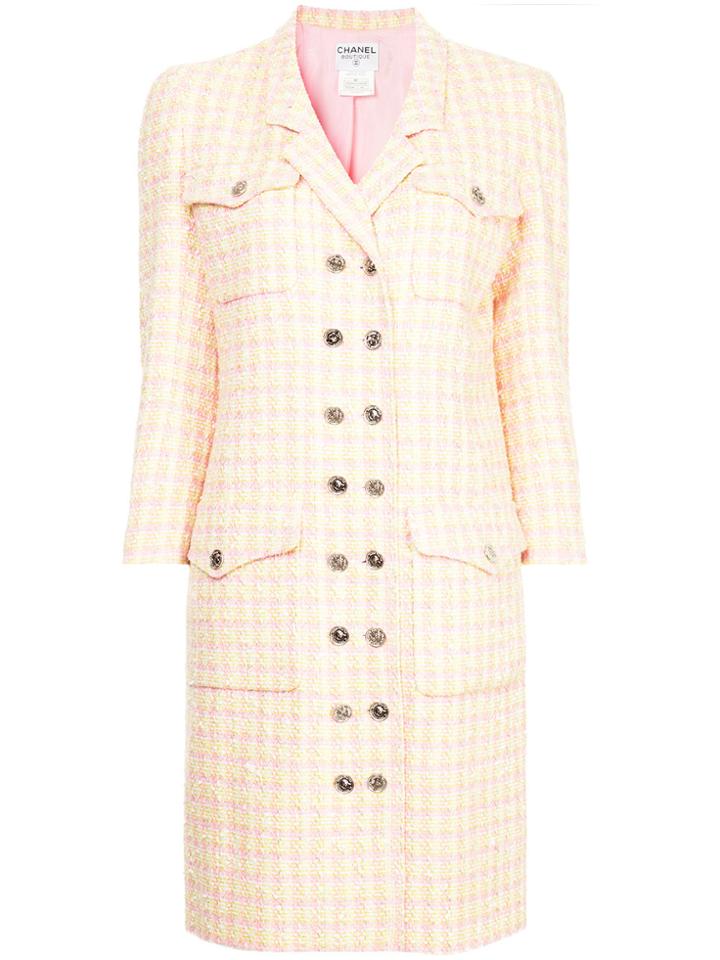 Chanel Vintage Checked Double Breasted Coat - Yellow & Orange
