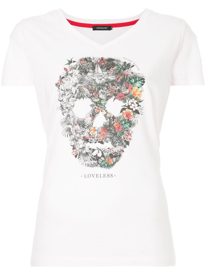Loveless Floral Skull T-shirt - Pink & Purple