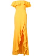 Jay Godfrey Ruffled Off Shoulder Gown - Yellow & Orange