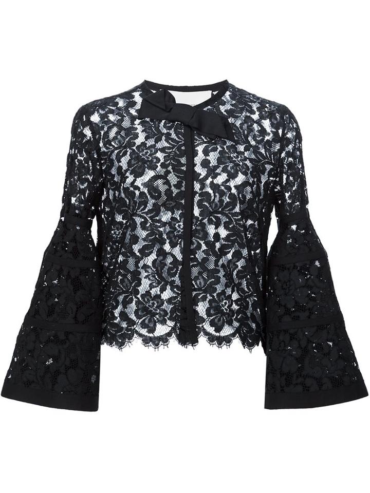 Carolina Herrera Grosgrain Detail Jacket, Women's, Size: 2, Black, Cotton/viscose/nylon