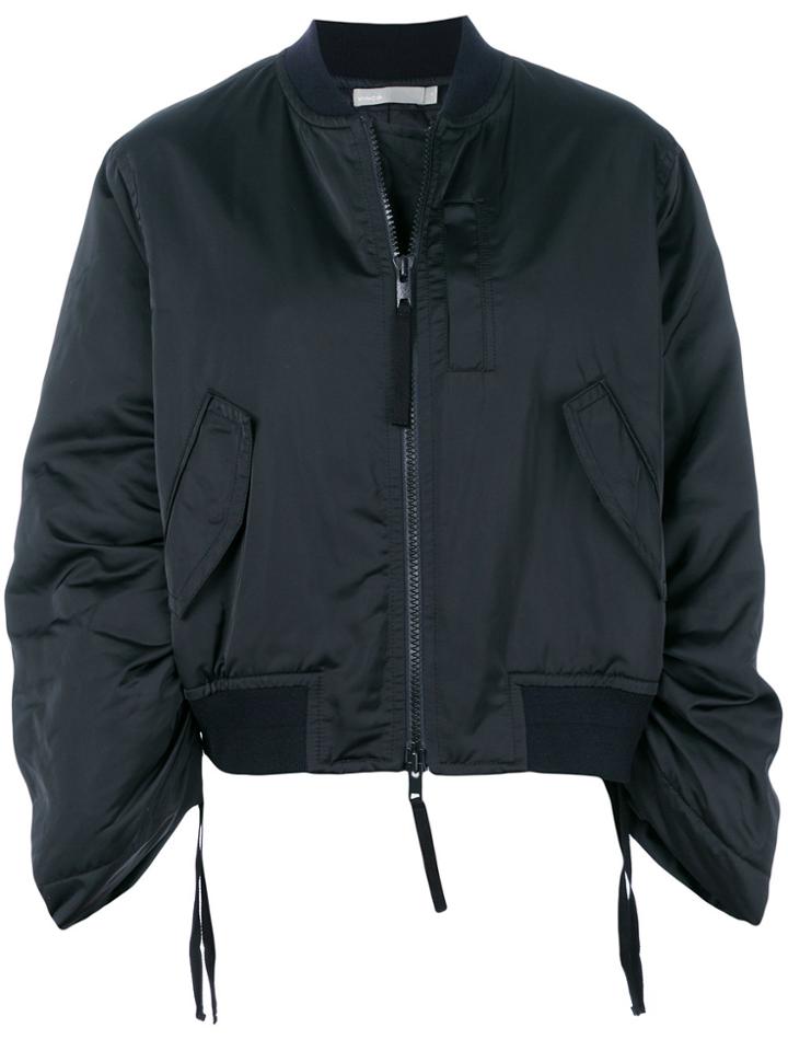 Vince Zip Up Satin Bomber Jacket - Black