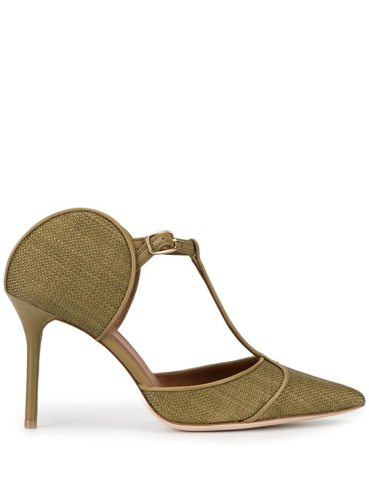 Malone Souliers Army Green Imogen 85mm Raffia Heels