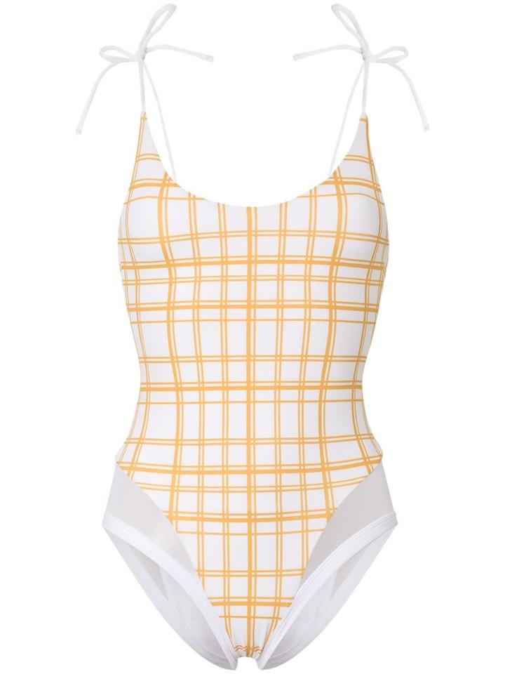 Ambra Maddalena Blake Check Print Swimsuit - White