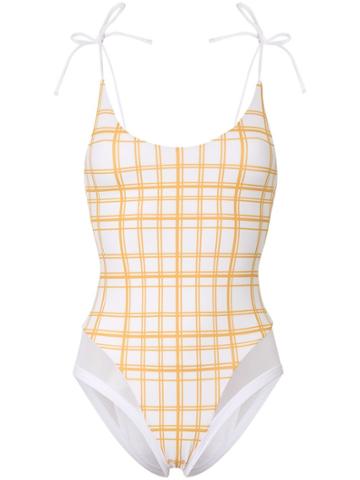 Ambra Maddalena Blake Check Print Swimsuit - White