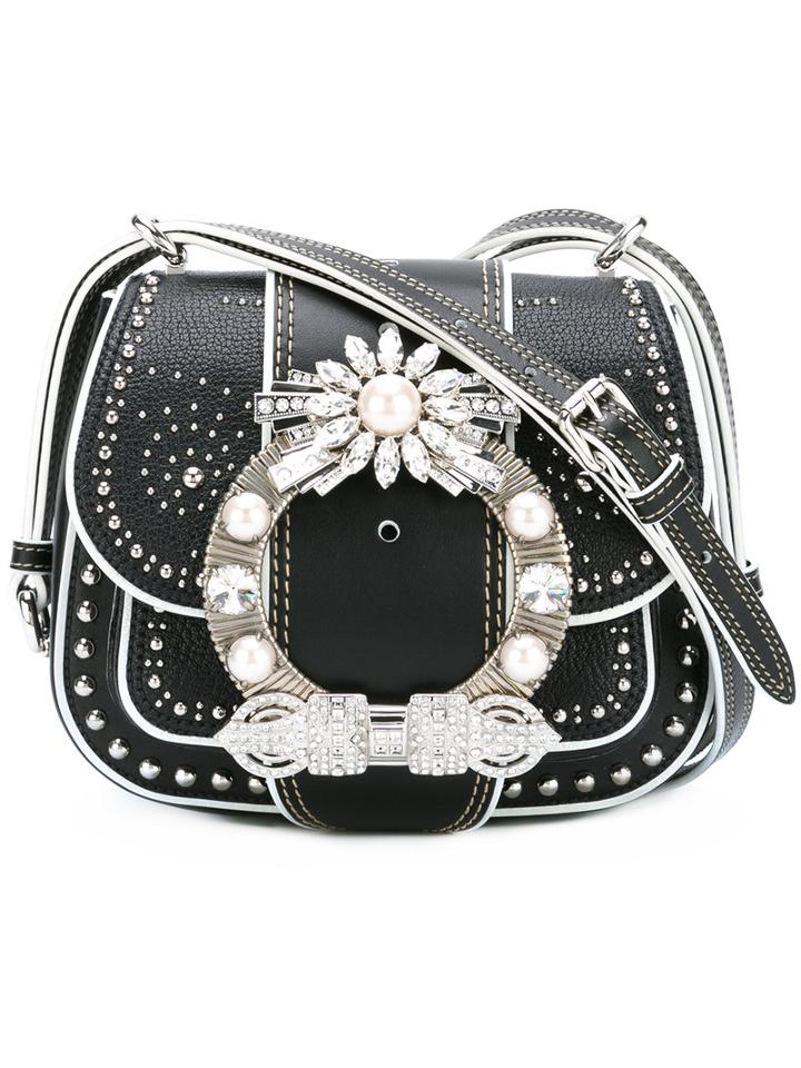 Miu Miu Embellished Bag, Women's, Black, Lamb Skin/crystal/pearls/metal (other)