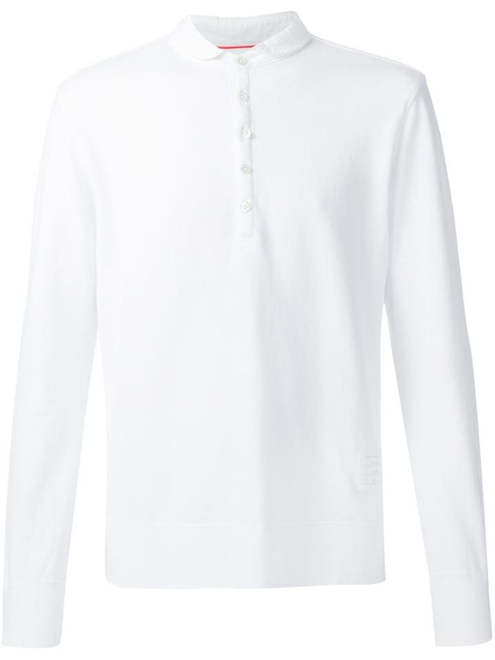 Thom Browne Long Sleeve Polo Shirt, Men's, Size: 4, White, Cotton