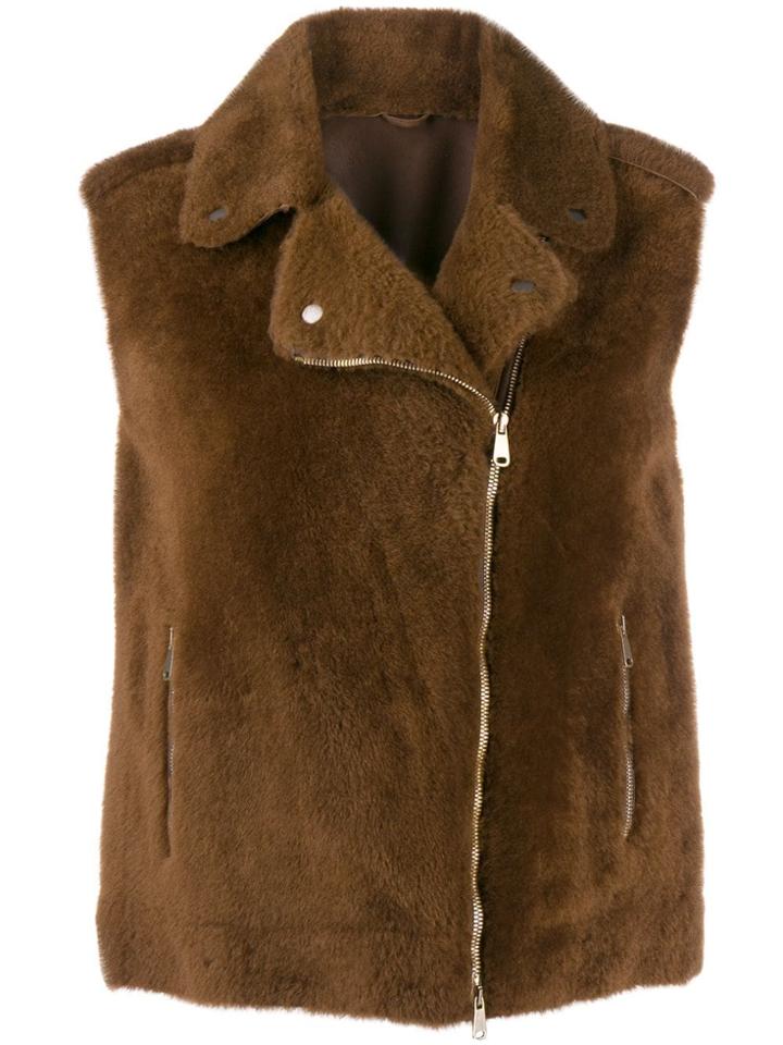 Brunello Cucinelli Textured Biker Gilet - Brown